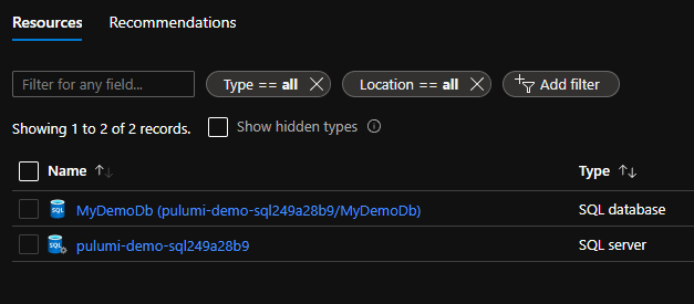 Environment with database deployed