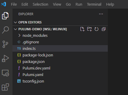 Azure/TypeScript Pulumi project in VS Code