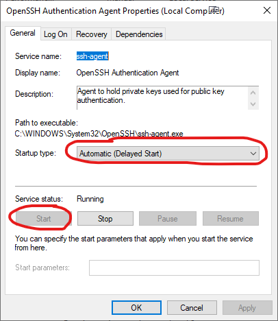 OpenSSH Authentication Agent Properties